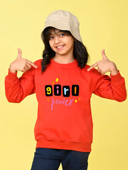 Nusyl - Girls Red Girl Power Text Printed Round Neck Oversized Sweatshirt