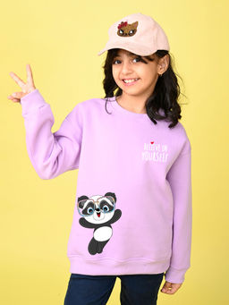 Nusyl - Girls Lilac Believe In Yourself Text Printed Round Neck Oversized Sweatshirt