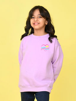 Nusyl - Girls Lilac Princess Text Printed Round Neck Oversized Sweatshirt