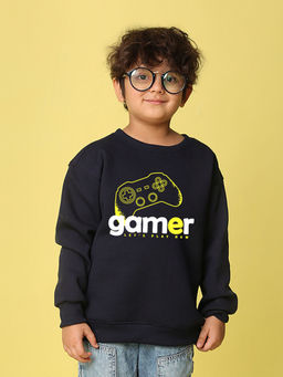 Nusyl - Boys Navy Blue Gamer Text Printed Oversized Round Neck Sweatshirt
