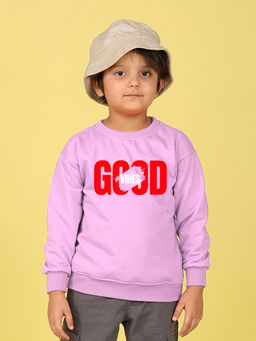 Nusyl - Boys Lilac Good Vibes Text Printed Oversized Round Neck Sweatshirt