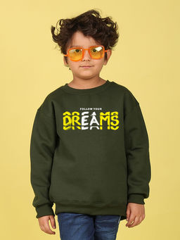 Nusyl - Boys Olive Dreams Text Printed Oversized Round Neck Sweatshirt