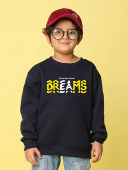 Nusyl - Boys Navy Blue Dreams Text Printed Oversized Round Neck Sweatshirt