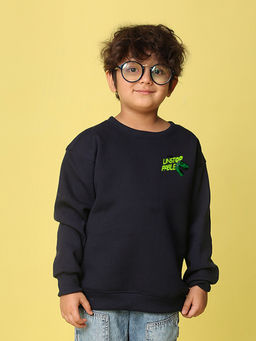 Nusyl - Boys Navy Blue Unstoppable Text Printed Oversized Round Neck Sweatshirt
