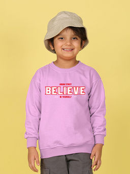 Nusyl - Boys Lilac Believe Text Printed Oversized Round Neck Sweatshirt
