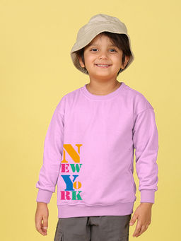 Nusyl - Boys Lilac New York Text Printed Oversized Round Neck Sweatshirt