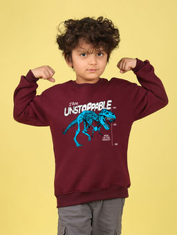 Nusyl - Boys Burgundy I Am Unstoppable Printed Oversized Round Neck Sweatshirt