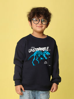 Nusyl - Boys Navy Blue I Am Unstoppable Printed Oversized Round Neck Sweatshirt