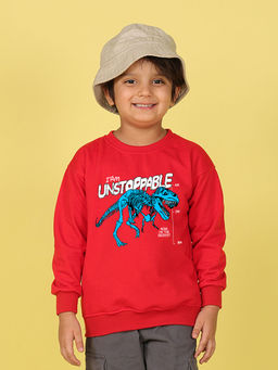 Nusyl - Boys Red I Am Unstoppable Printed Oversized Round Neck Sweatshirt