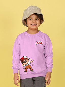 Nusyl - Boys Lilac Dab! Text Printed Oversized Round Neck Sweatshirt