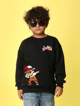 Nusyl - Boys Black Dab! Text Printed Oversized Round Neck Sweatshirt