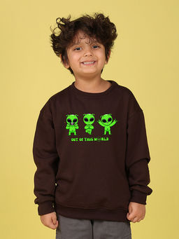 Nusyl - Boys Brown Out Of This World Text Printed Oversized Round Neck Sweatshirt