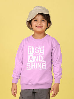 Nusyl - Boys Lilac Rise and Shine Text Printed Oversized Round Neck Sweatshirt