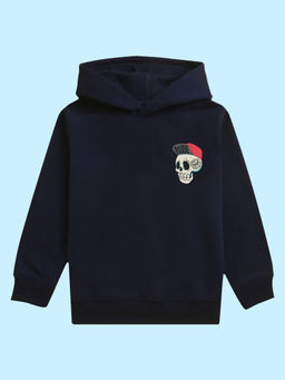 Nusyl - Unisex Navy Blue Skull Printed Hoodies
