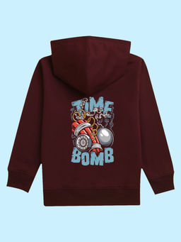 Nusyl - Unisex Burgundy Time Bomb Printed Hoodies