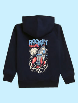 Nusyl - Unisex Navy Blue Rocket Printed Hoodies