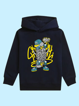 Nusyl - Unisex Navy Blue Text Printed Hoodies