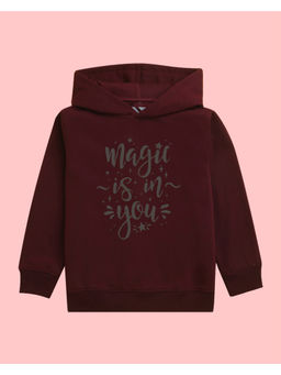 Nusyl - Girls Text Printed Burgundy Hoodies