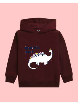 Nusyl - Girls Dinosaur Printed Burgundy Hoodies
