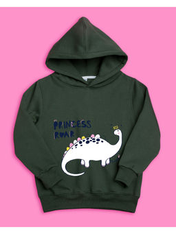 Nusyl - Girls Olive Dinosaur Printed Hoodies