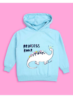 Nusyl - Girls Sky Blue Dinosaur Printed Hoodies