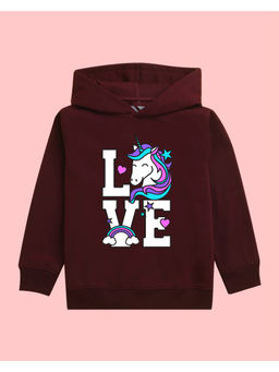 Nusyl - Girls Love Printed Burgundy Hoodies