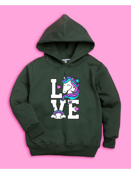 Nusyl - Girls Olive Love Printed Hoodies