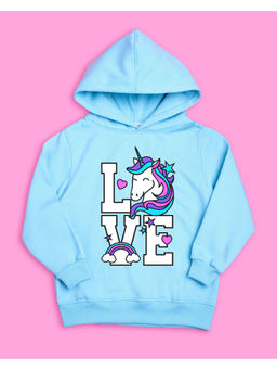Nusyl - Girls Sky Blue Love Printed Hoodies