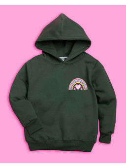 Nusyl - Girls Olive Rainbow Printed Hoodies