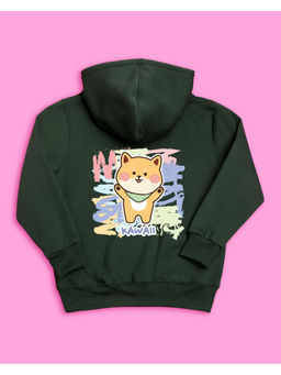 Nusyl - Girls Olive Kawaii Printed Hoodies