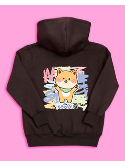 Nusyl - Girls Brown Kawaii Printed Hoodies
