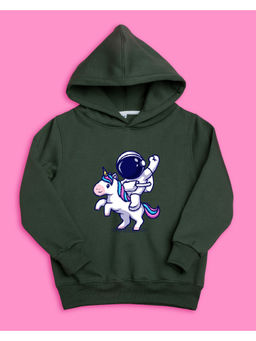 Nusyl - Girls Olive Astronaut Printed Hoodies