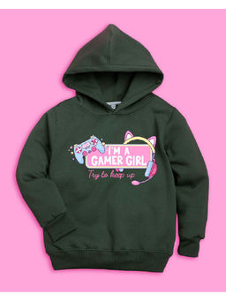 Nusyl - Girls Olive Gamer Printed Hoodies