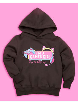 Nusyl - Girls Brown Gamer Printed Hoodies
