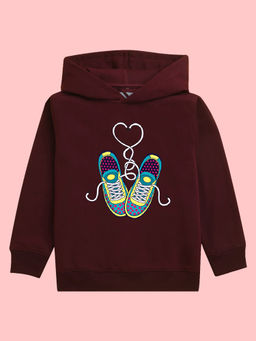Nusyl - Girls Shoes Printed Burgundy Hoodies