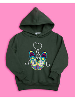 Nusyl - Girls Olive Shoes Printed Hoodies