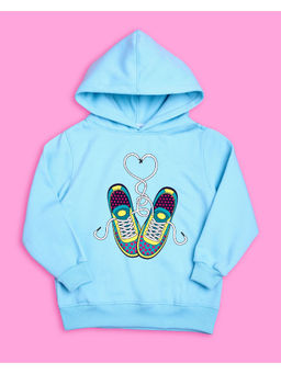 Nusyl - Girls Sky Blue Shoes Printed Hoodies