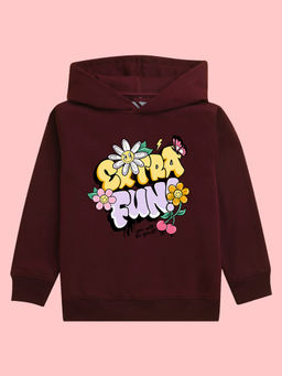 Nusyl - Girls Extra Fun Printed Burgundy Hoodies
