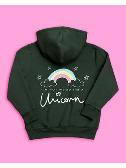 Nusyl - Girls Olive Unicorn Printed Hoodies