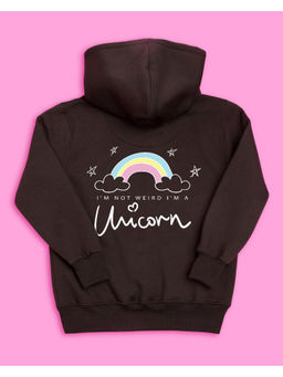 Nusyl - Girls Brown Unicorn Printed Hoodies