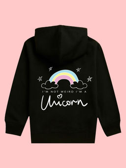 Nusyl - Girls Unicorn Printed Black Hoodies