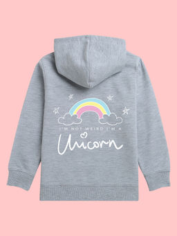 Nusyl - Girls Unicorn Printed Grey Hoodies