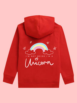 Nusyl - Girls Unicorn Printed Red Hoodies