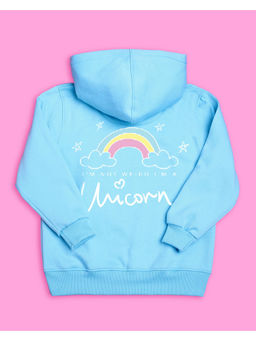 Nusyl - Girls Sky Blue Unicorn Printed Hoodies