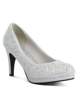 London Rag - Silver Exquisite Rhinestone-Embellished Stiletto Pumps