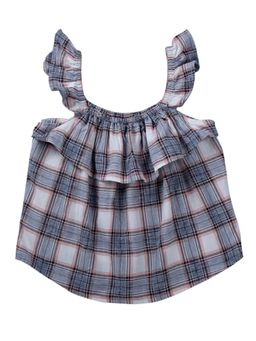 Gini & Jony - Girls Grey Cotton Checks Sleeveless Woven Top