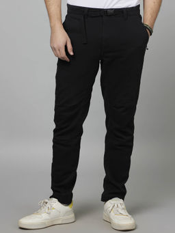 CELIO - Mens Black Cotton Blend Solid Trousers