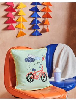 Fabindia - Green Bon Voyage Cotton Printed Cushion Cover (16x16 Inches)