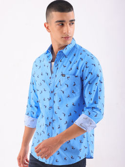 The Indian Garage Co - Men Printed Cutaway Collar Casual Shirt Aqua
