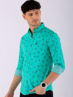 The Indian Garage Co - Men Printed Cutaway Collar Casual Shirt Turquoise